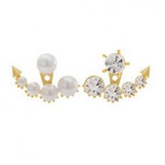 Asymmetriska örhängen med strass och imiterade pärlor för kvinnor, fest- och bröllopssmycken