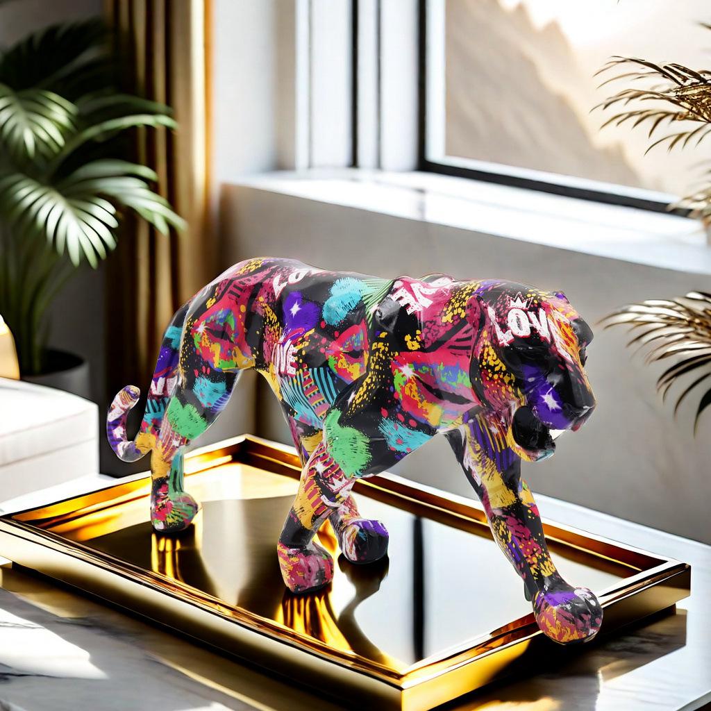 

Colorful Cheetah Handicraft Ornament for Living Room & Foyer - European Style