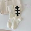 Womens Casual Crew Socks, Chinese Style Cheongsam Buckle Design Ladies Socks Solid Color Cotton Calf Socks