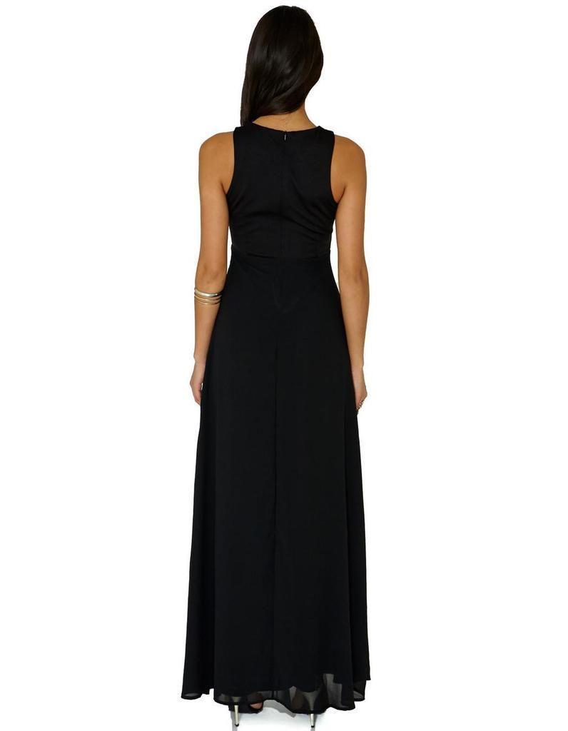 Elegant Women Round Neck Sleeveless Geometric Print Chiffon Dress Long Floor Length Stylish Casual Attire