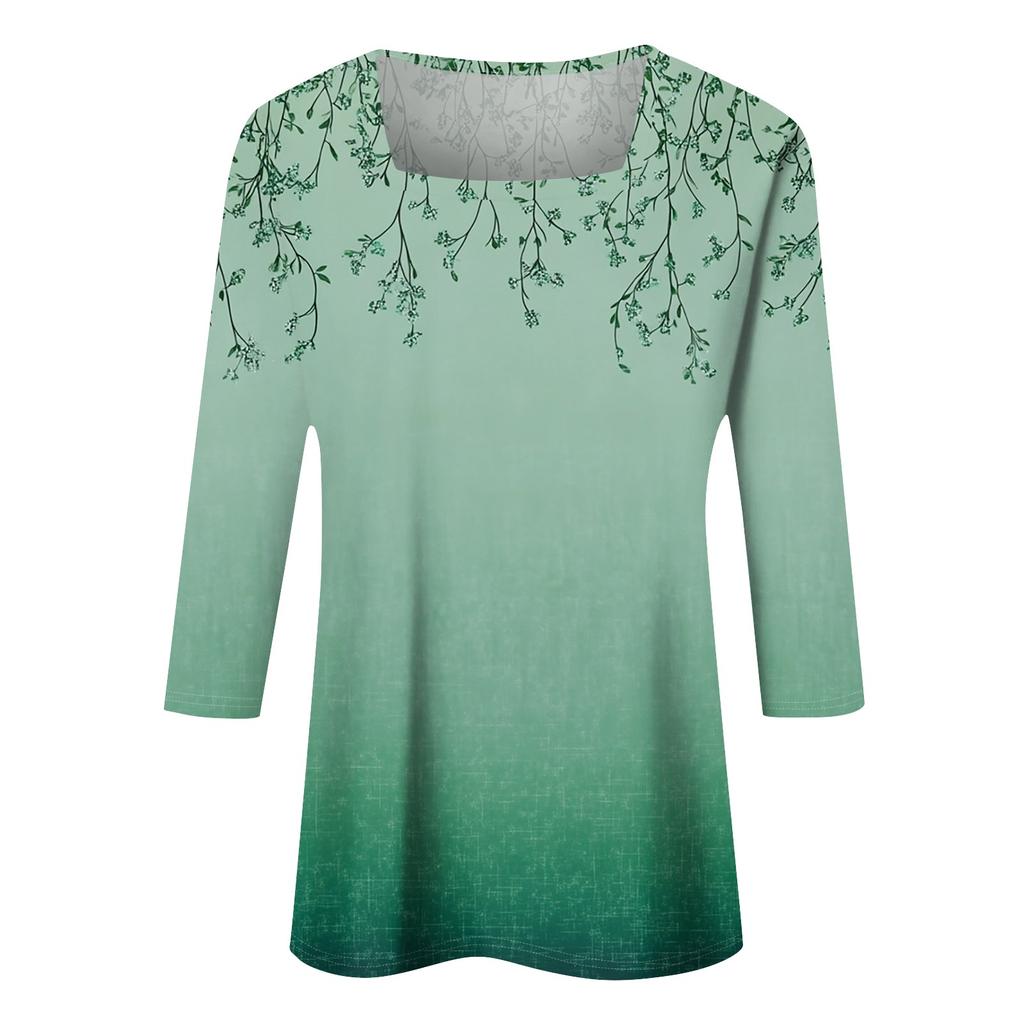 Women's T Shirt Tee Print 3/4 Sleeve Daily Weekend Fashion Basic Square Neck  Regular Top
