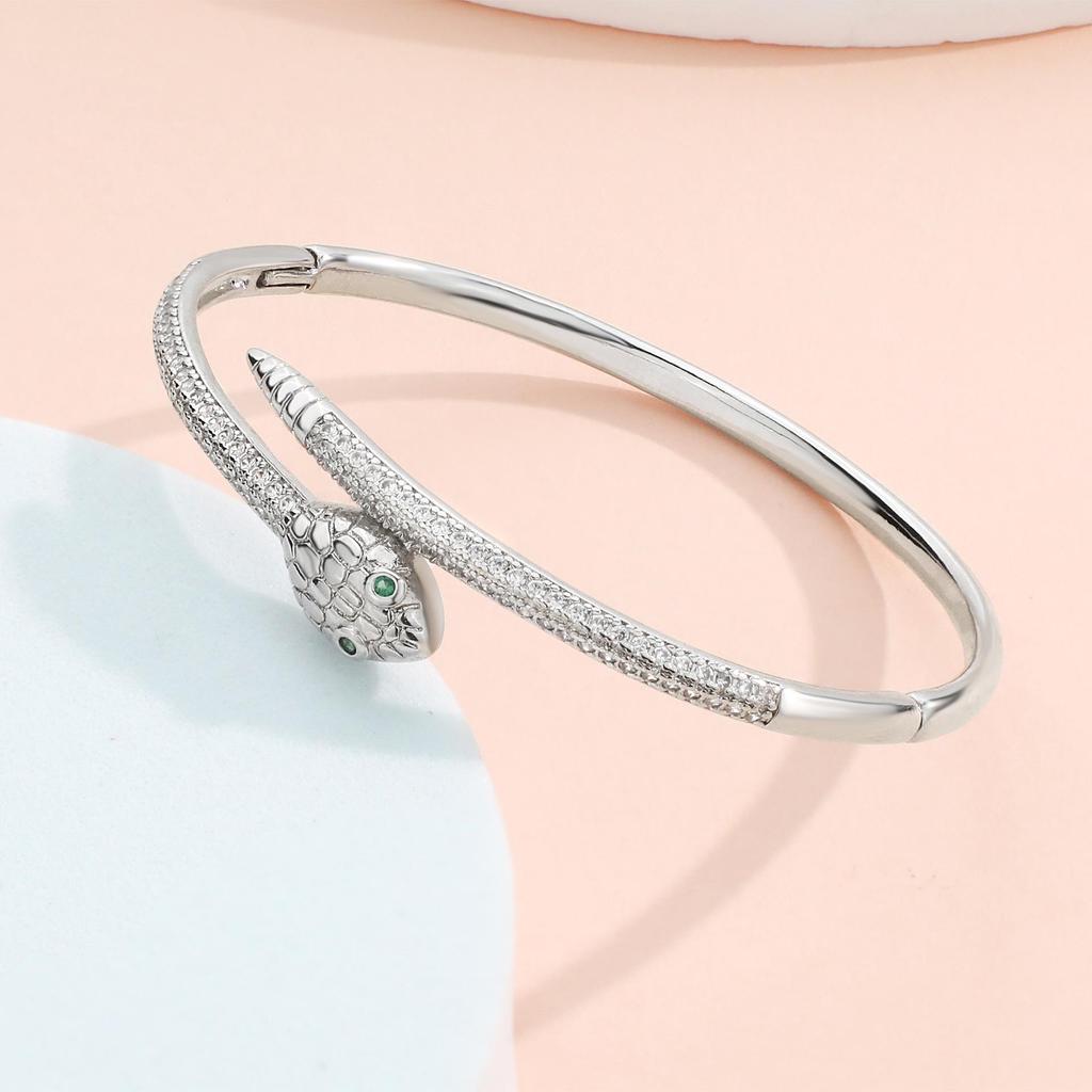 18K Gold Snake-shaped Zirconia Bracelet - European & American Design, Luxurious High-end Jewelry
