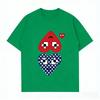 Summer New Play Trendy Brand Unisexs and Womens Casual Heart Printing Round Neck Couple Outfit Top Short Sleeves Tshirt