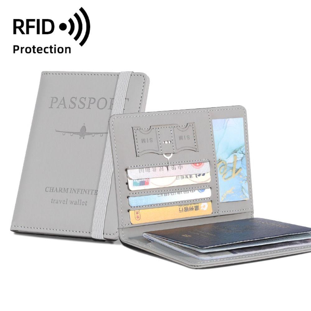 

With RFID Passport Protective Cover Passport Package PU Passport Clip Man Women серый
