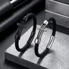 Mens Genuine Leather Bracelet Stainless Steel Wheat Cross Charm Braided Leather Bracelets Religious Christian Jewelry for Men