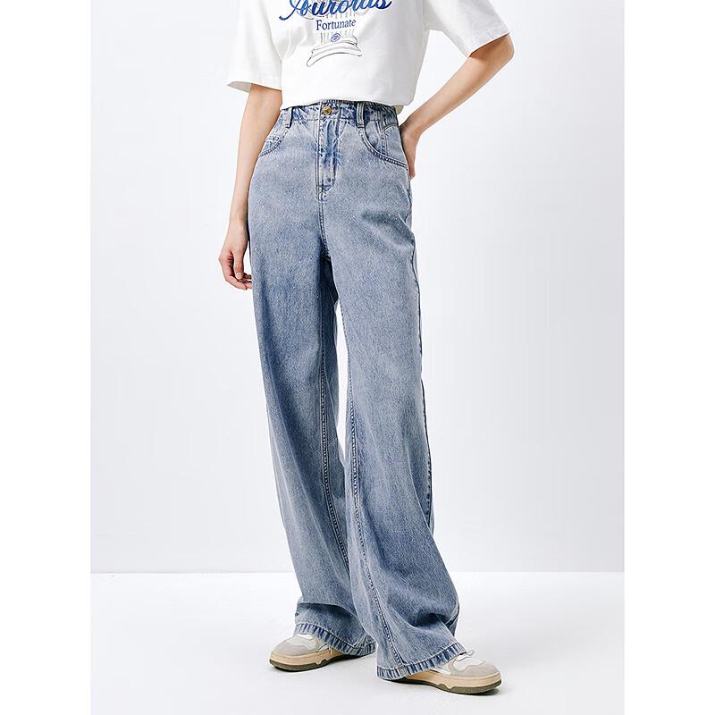 PEACEBIRD Women's Loose Draped Wide-Leg Denim Pants