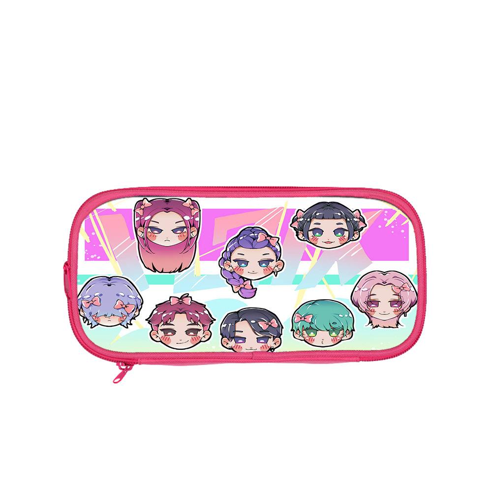Huntrix Kpop student pink double-layer pencil bag Kpop witch hunting girl group student storage stationery bag pencil bag