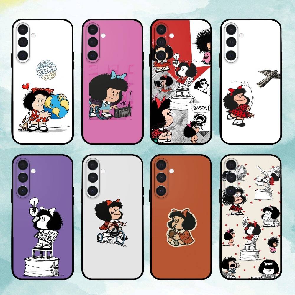 M-Mafalda World Peace Phone Case For Samsung A73,72,71,A52,51,40,41,A22,A32,31,A13, Soft Black Shell