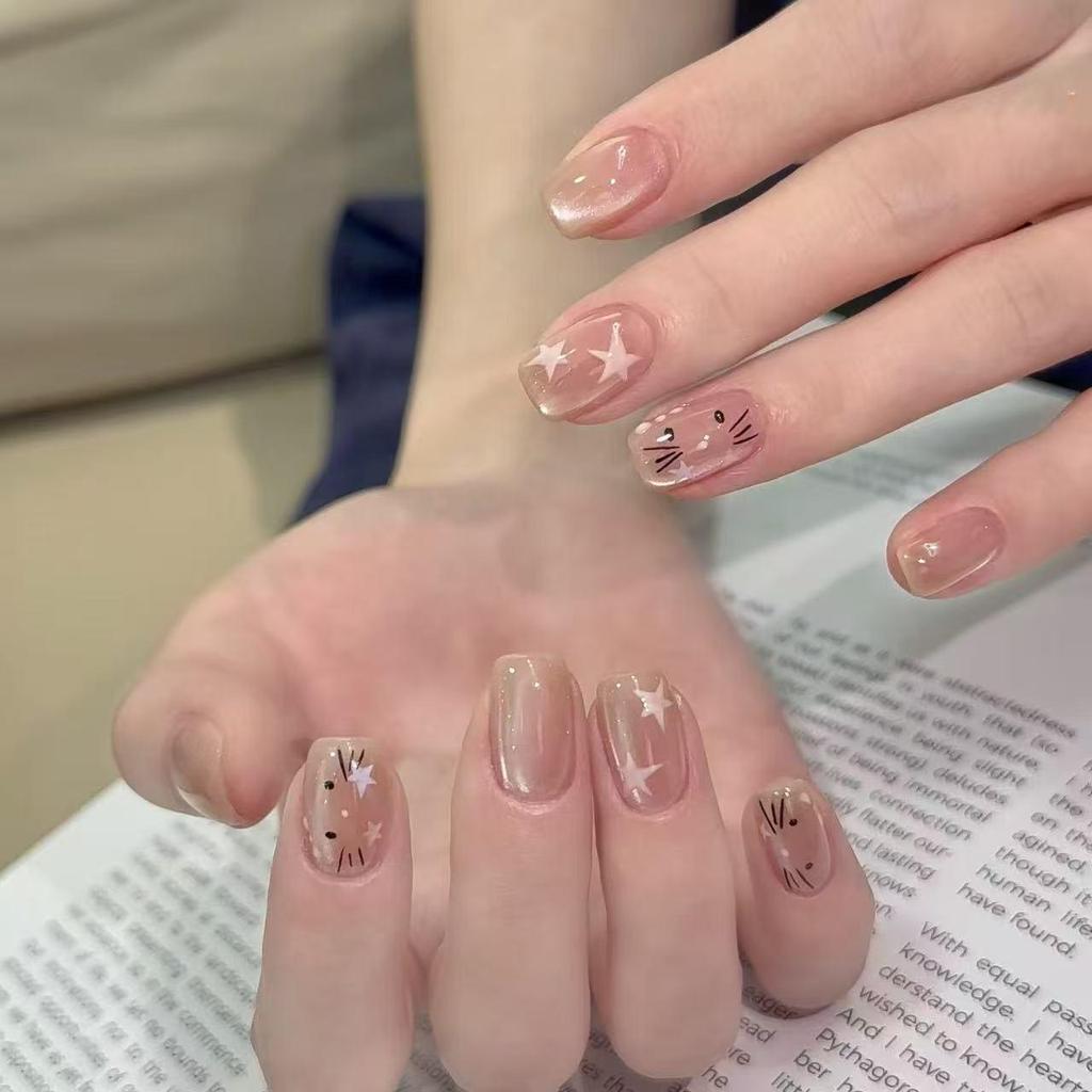 Pink Heart Bow French Cat Nails: Cute, Skin-Brightening Press-Ons for Students