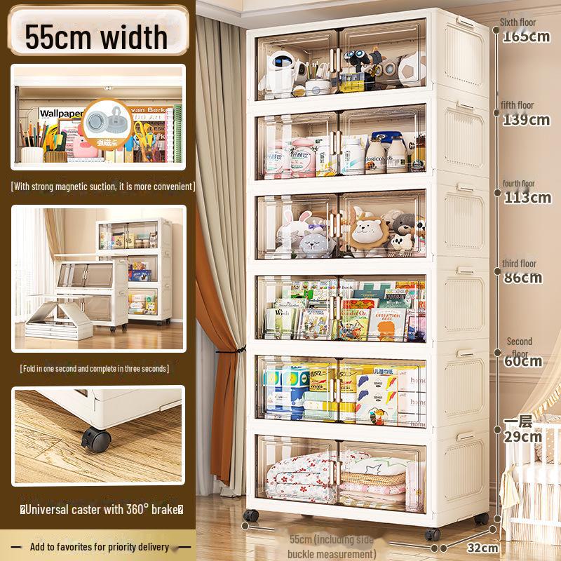 "45-85cm Multi-Layer Plastic Storage Cabinet with Door - Baby Wardrobe Rack"