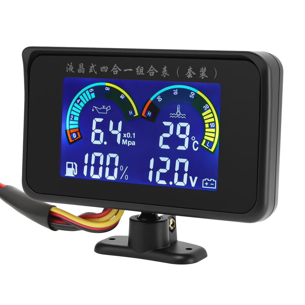HD Digital Car LCD Display Gauge Universal 4 in1 Water Temp Voltage Fuel Level Oil Press Instruments Sensor NPT 1/8 12V/24V