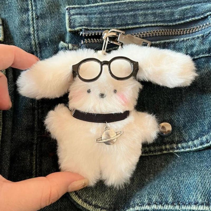 Lovely Fluff Stuffed Keychain Handmade Plush Dog Keyring Soft Cartoon Animal Backpack Pendant Versatile Bag  Accessory