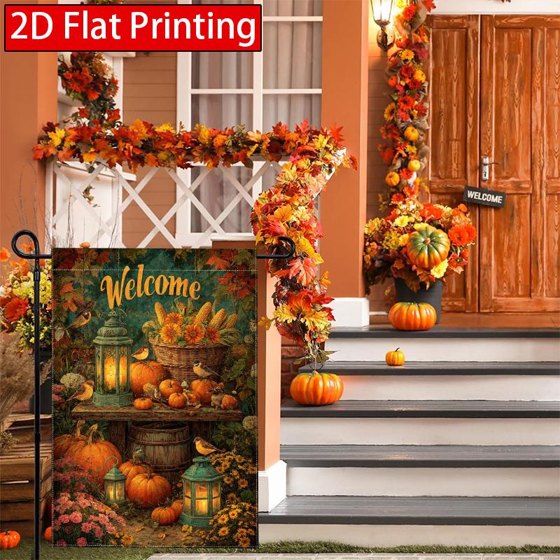2D Flat - 2D Flat Autumn Thanksgiving Pumpkin Bird Garden Flag 3 (1) Outdoor Garden Flag Double-Sided Home Decoration Courtyard Decoration Outdoor De