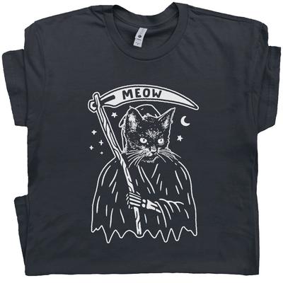 Schwarze Katze Sensenmann T-Shirt Lustig Seltsam Grafik T-Shirt Zufälliger Schwarzer Humor Urkomisch