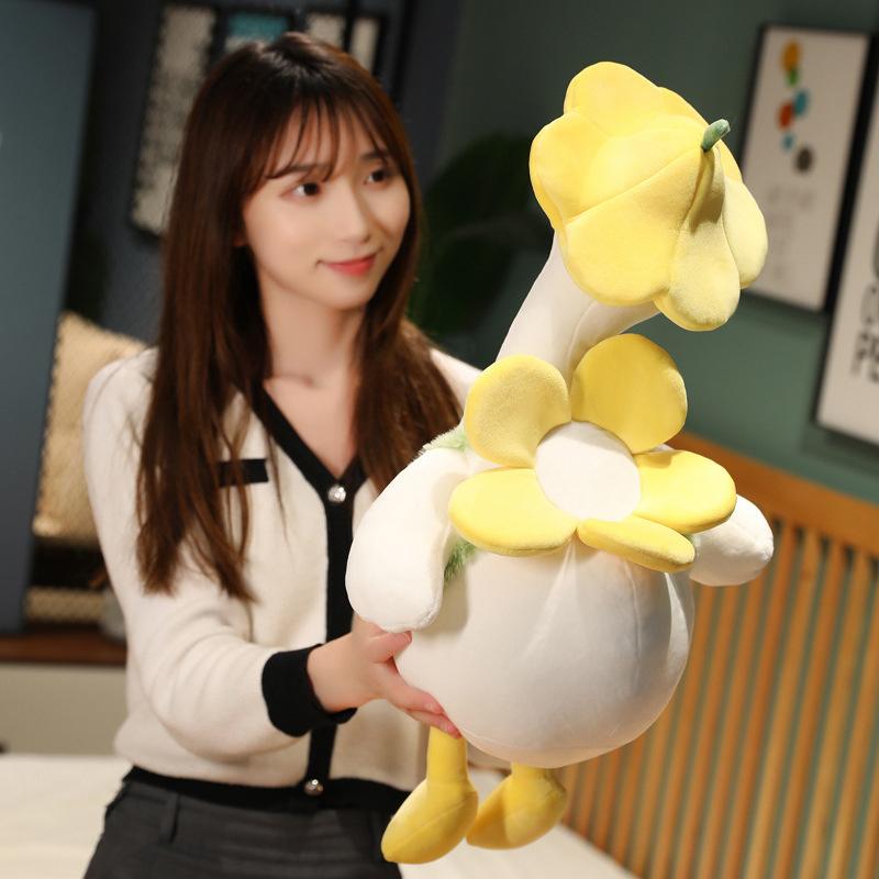 Cute Flower Hat Duck Plush Doll Duck Stuffed Toy Big White Goose Doll Pillow Appease Doll Figurine For Kids Birthday Gift 35Cm