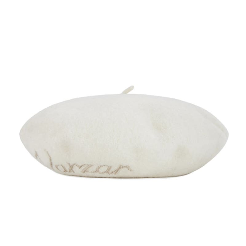 VARZAR Cursive Logo Wool Beret Ivory