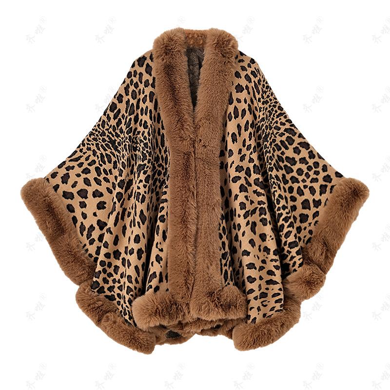 

Новая шаль с меховым воротником для женщин из иностранной торговли, универсальная, для путешествий, имитация кашемира, леопардовый принт, жаккардовая накидка, пальто, накидка average size