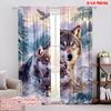 2pcs,2D Plane Printing Window Curtain Winter Wolf Family (2) Polyester (without Rod) Festive Ldeal for Bedroom, Living Room