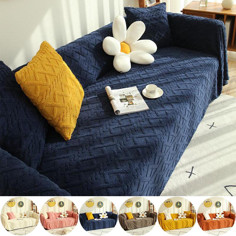 Modern Solid Color Winter Lamb Wool Sofa Towel Thicken Plush Soft and Smooth Sofa Covers for Living Room Anti-slip Couch Cover