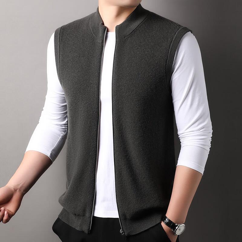 FORTEI Men's 100% Wool Sleeveless Knit Vest Cardigan