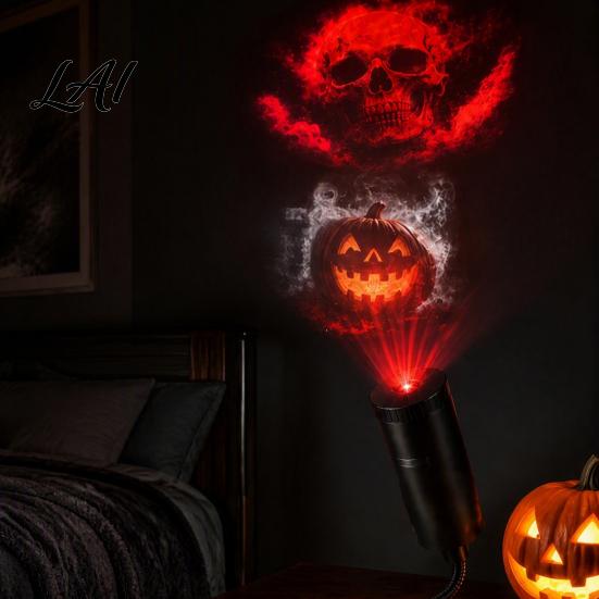 Portable USB Powered Lamp Halloween Night Light Projector 6 Horror Projection Discs 360-degree Adjustment Pumpkin Pattern LED Atmosphere