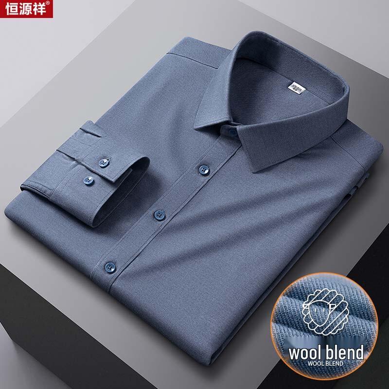 Men s Business Casual Wool Blend Wrinkle-Free Long-Sleeve Shirt 42