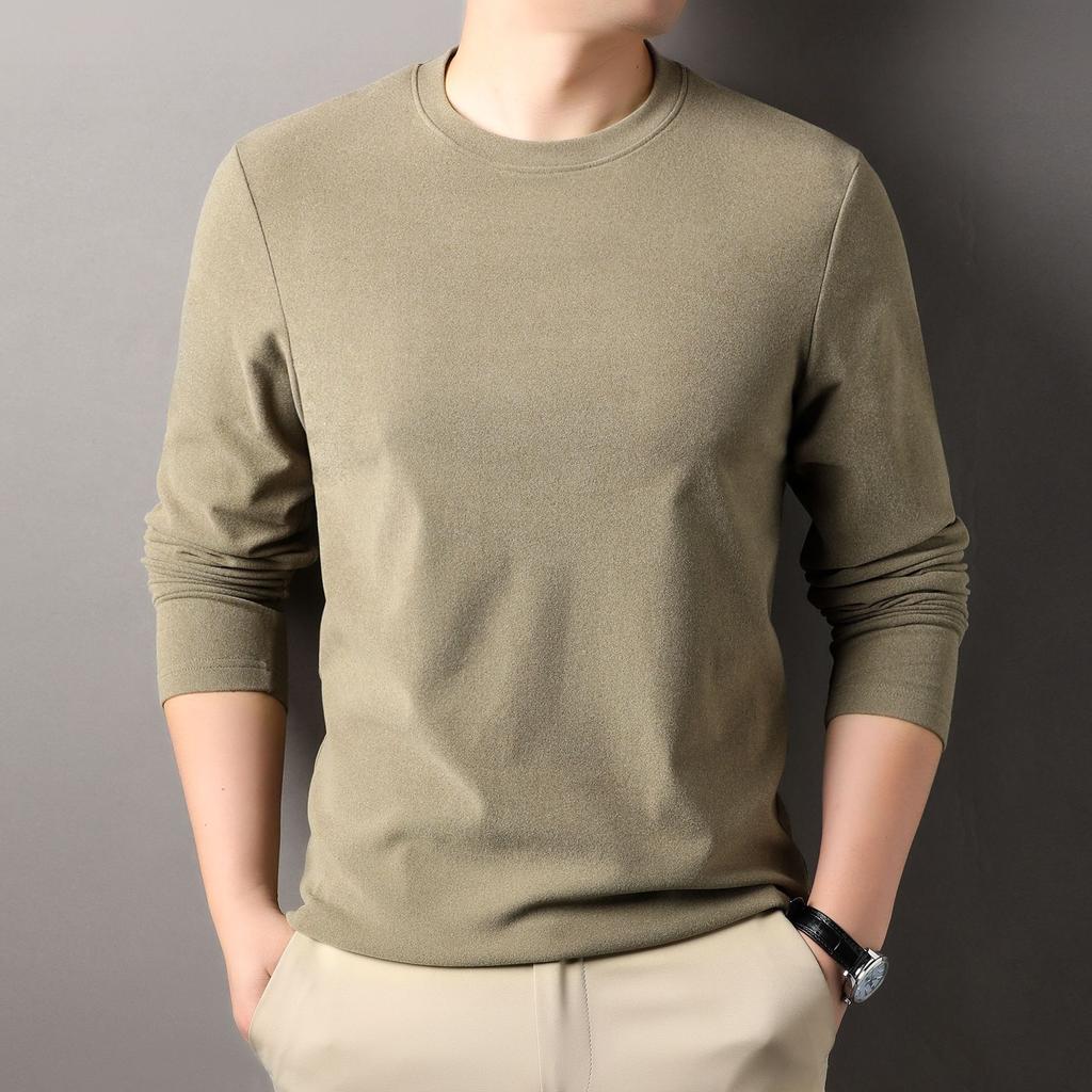 Double-Sided German Velvet Crew Neck Men'S Bottoming Shirt Autumn And Winter Blue Solid Color Warm Long-Sleeved Sweater Men