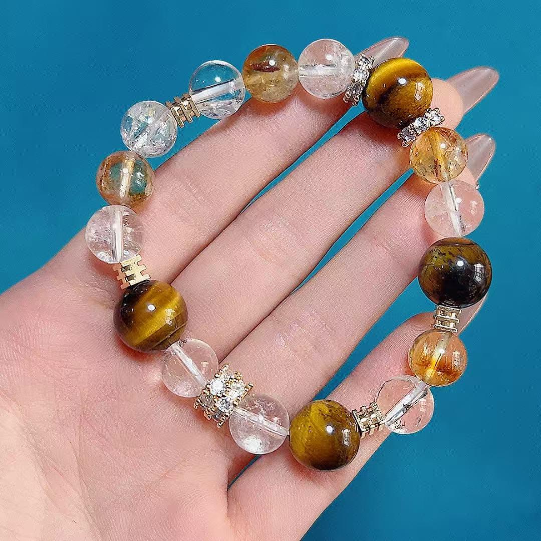 White Crystal & Tiger Eye Stone Bracelet - Stylish & Exquisite for All Genders