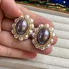 Vintage Vintage High Bright Beads Thick Oval Earrings Medium Antique Elegant Versatile Stud Earrings