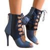 Black Latin Dance Shoes Adult Jazz Short Boots High Top Heels High Heel Boots Lace Up Sexy Dance Shoes