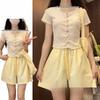 Women's Yellow High-Waisted Wide-Leg Summer Shorts - Slimming, Three-Quarter Length, Versatile Casual 2026 Fashion