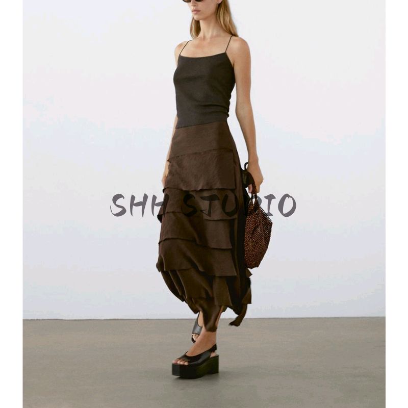 MD Spring/Summer New Arrival Women's Boqi Style Romantic Retro Brown Elegant Cake Dress Skirt 5245530