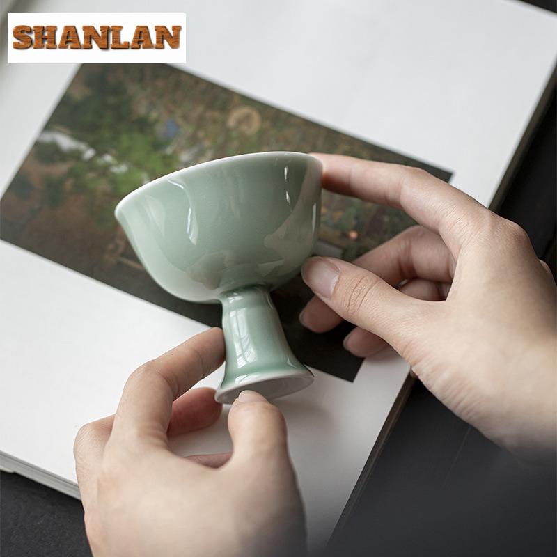 2pc/lot Green Plum High-feet Teacup Boutique Ceramic Master Cup Small Tasting Mug  Antique Meditation Cup Cafes Teaset 70ml