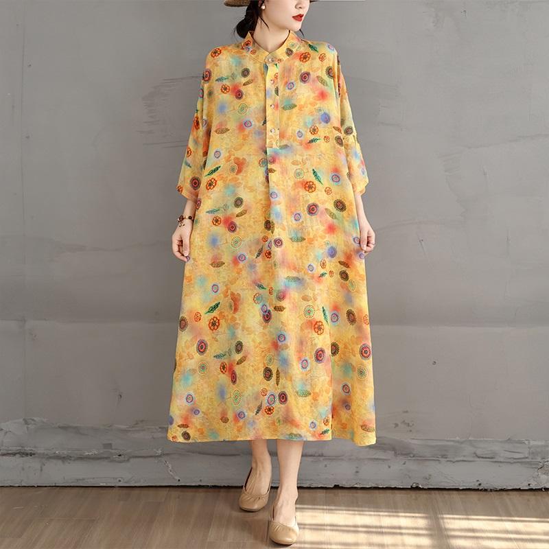 Kurzarm Plus Size Baumwolle Vintage Blumenmuster Neu in Kleidern für Damen lässig locker langes Sommerkleid