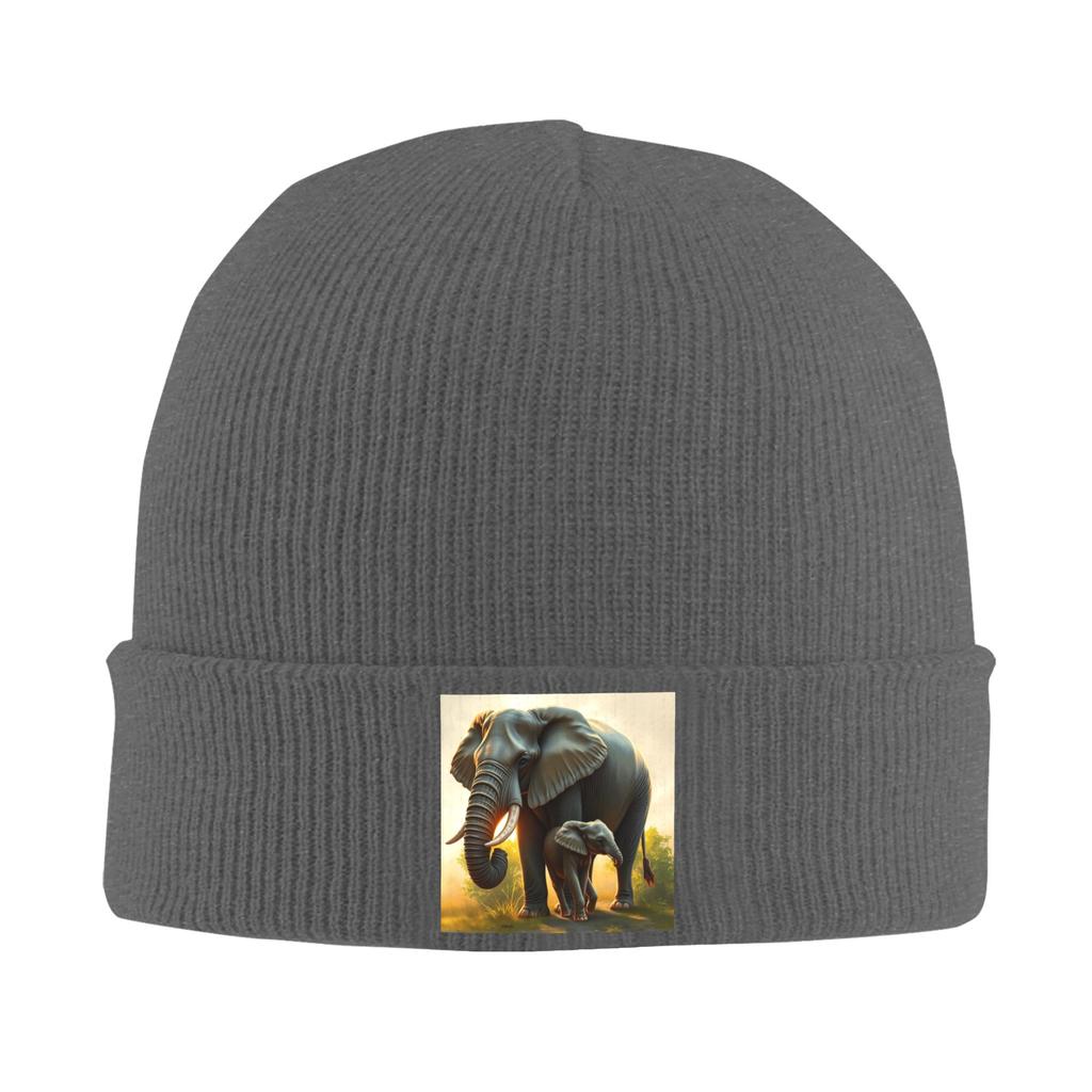 A Majestic Elephant With Her Baby Elephant Warm Knitted Cap Winter Knit Bonnet Hat Skullies Beanies Hip Hop Caps for Unisex