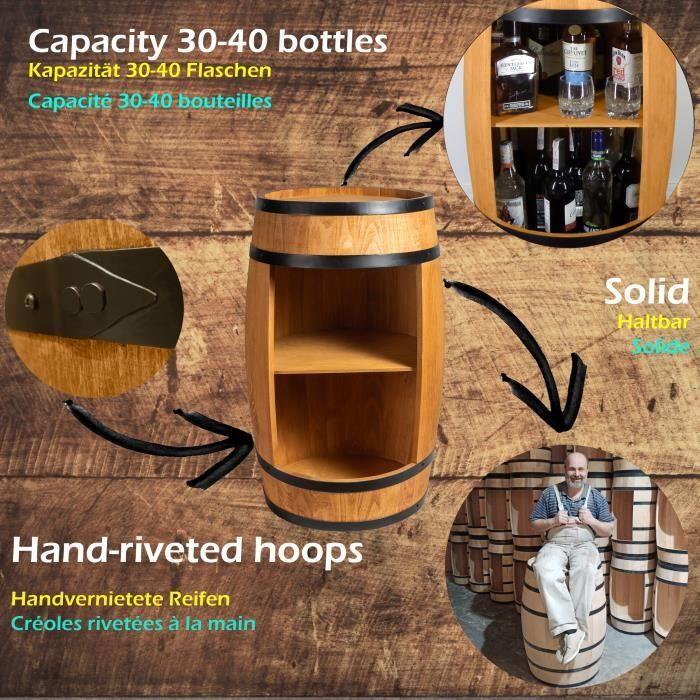 Creative Cooper Wooden Barrel Cabinet Bar Storage Furniture Alcohol Bottle Wine Rack and Drinks Minibar 80cm Oak