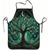 1pc Mystic Moon Tree Art Print Apron, Durable And Easy To Clean, Adjustable Waistband, Polyester Material, for Kitchen Cooking, Gardening, Orchard Pic