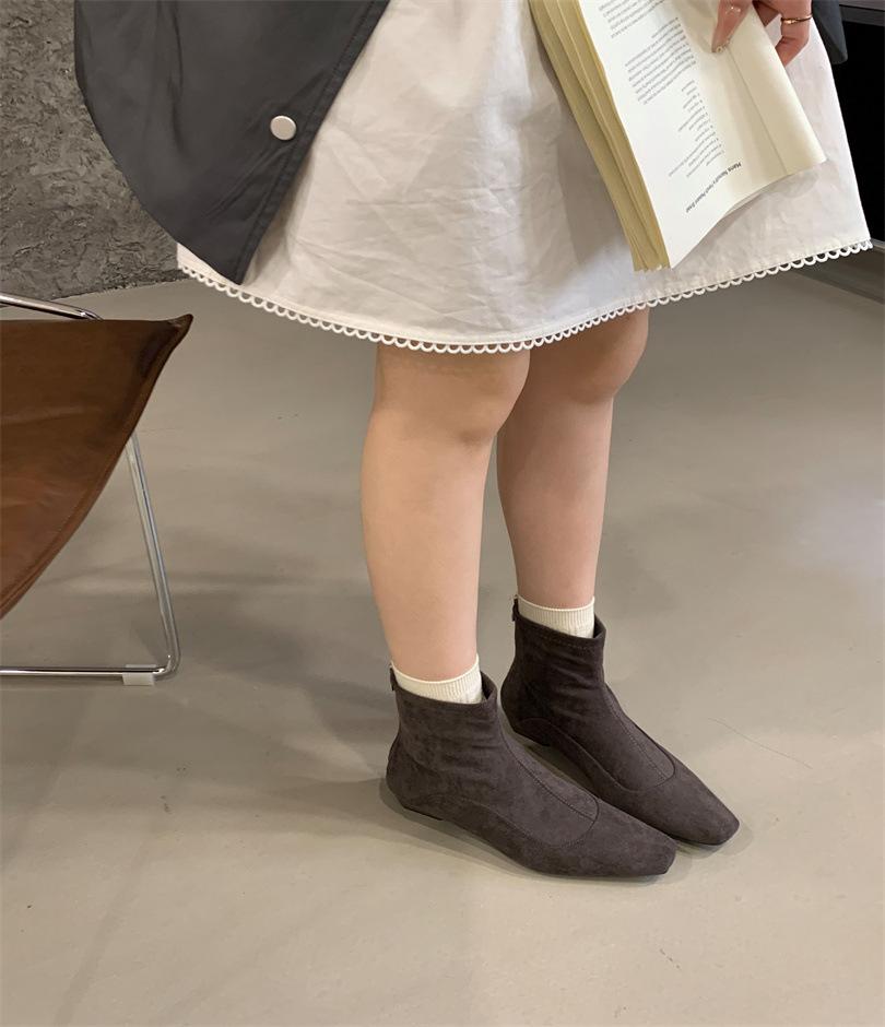 2025 new autumn and winter pointed flat-bottomed short boots women's suede thin boots versatile elastic boots versatile short boots women