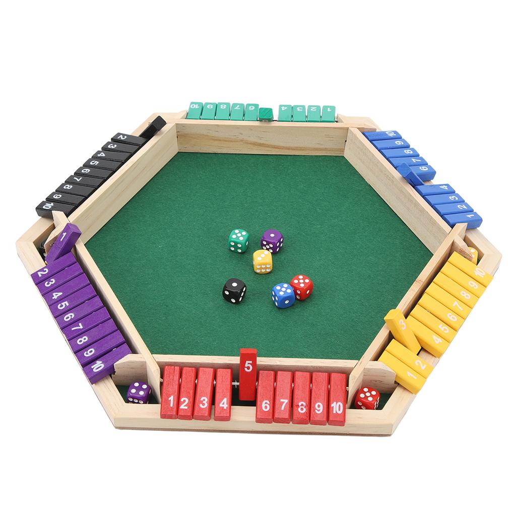 Shut The Box Gra w Kości 6 Graczy 6 Kolorowych Stron Drewniana Stolikowa Gra Shut The Box z 12 Kośćmi