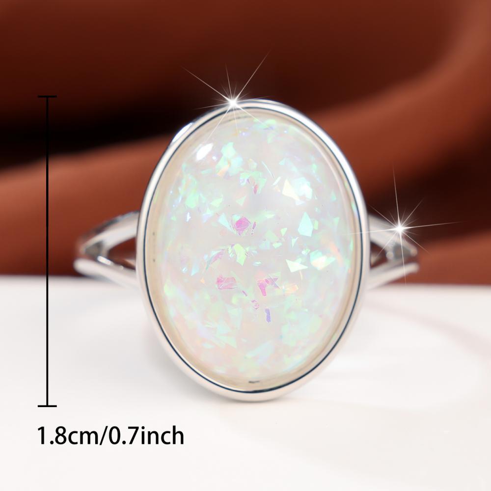 Elegant Silver Color Oval Opal Ring for Women Daily Wear and Party