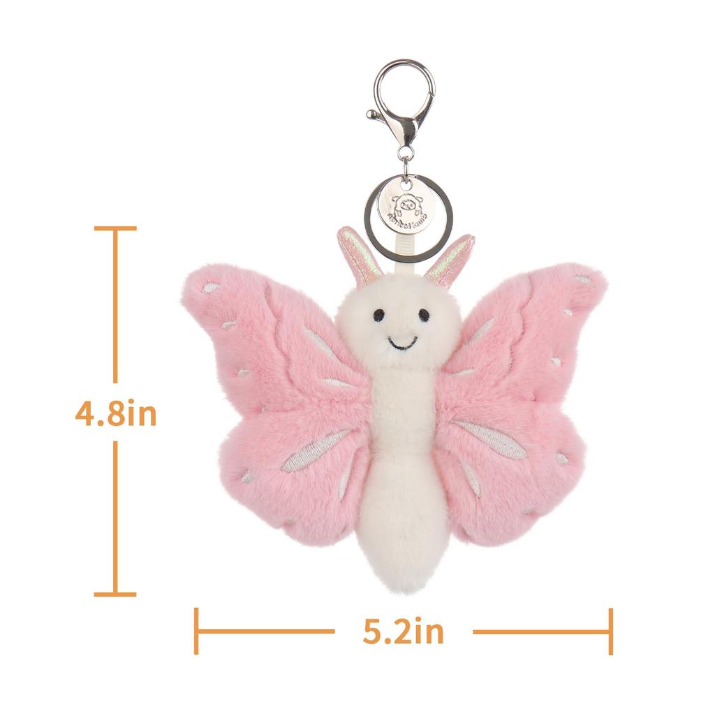Caise Roz Mielușel Fluture Liber Drăguț Breloc Moale Pluș Perfect pentru Băieți și Se Potrivește Rucsacilor Copiilor și Jucărie de 13 cm, Fete, Poșete,