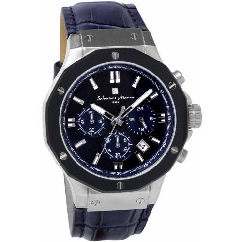 Salvatore Marra Men's Chronograph Watch, 10 ATM Water Resistant, Leather Strap, Business Style, 20th Anniversary Limited Edition, Blue/Navy, SM18117-S
