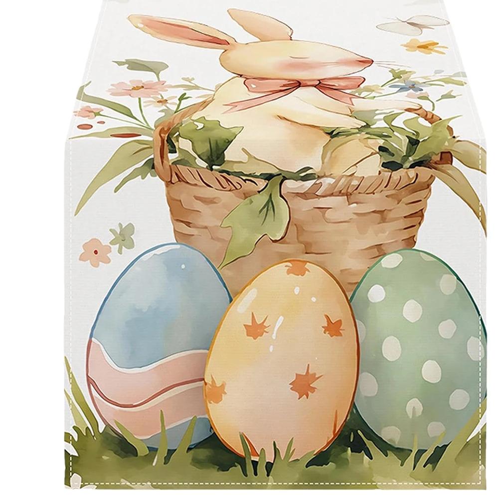 Ostereier Leinen Tischläufer Frühling Tischläufer Osterhase Frühling Leinen Tischläufer Tischband Feiertags-Partydeko