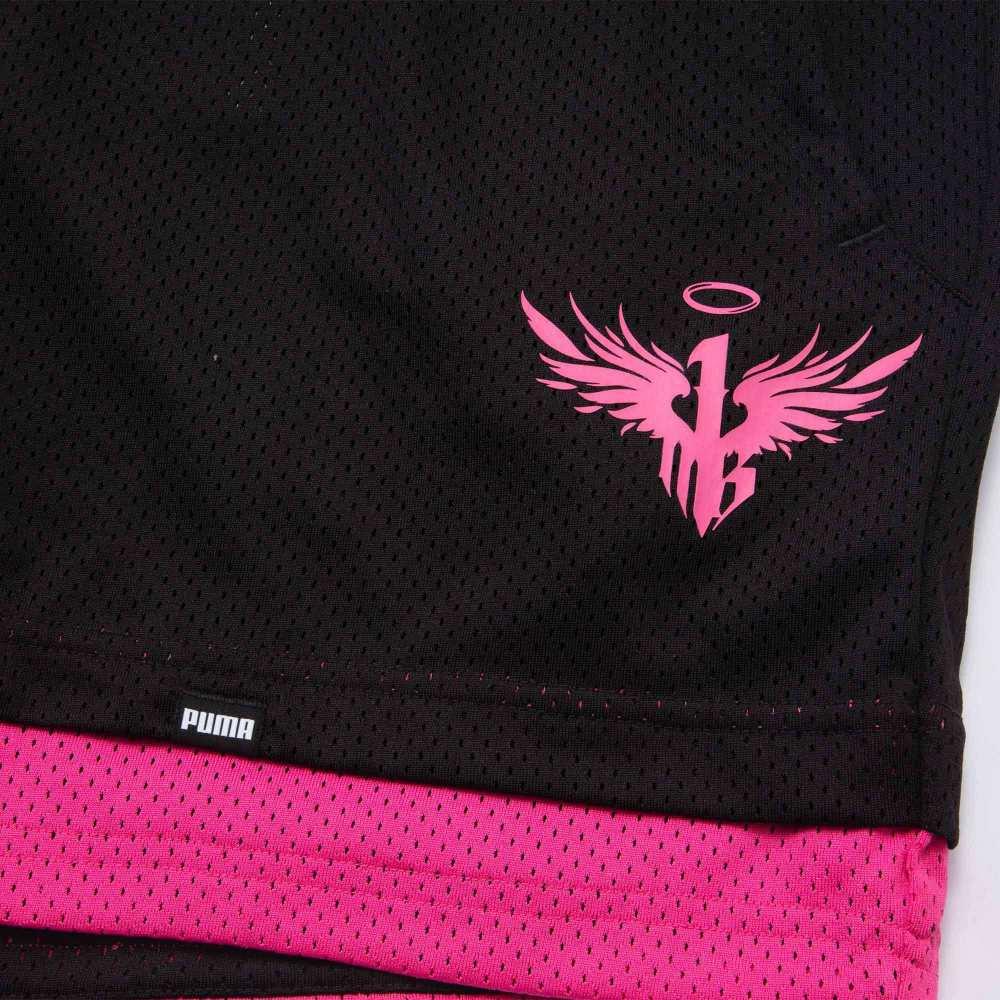 Puma X Lamelo Collaboration Color Block Lace-Up Mid-Rise Casual Shorts Men Shorts Black Bright-Pink 623288-01