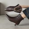 Winter Warm Small Short Boots Women's French Thin Heel Middle Heel Pointed Thin Boots Kitten and Velvet Thickened Snow Boots