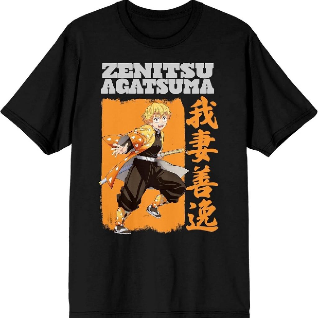 Demon Slayer Zenitsu Agatsuma Crew Neck Short Sleeve Men's Black T-Shirt