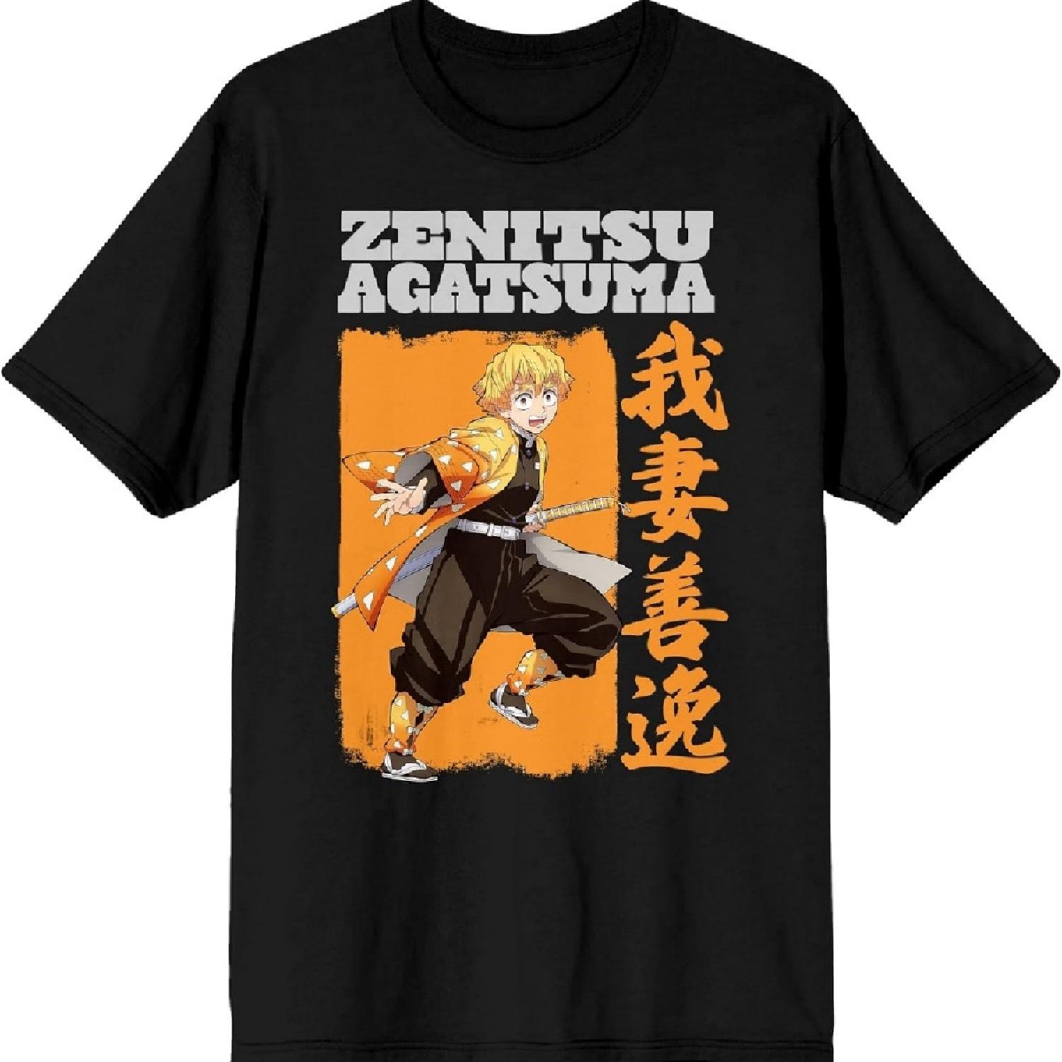 

Demon Slayer Zenitsu Agatsuma Crew Neck Short Sleeve Men s Black T-Shirt S