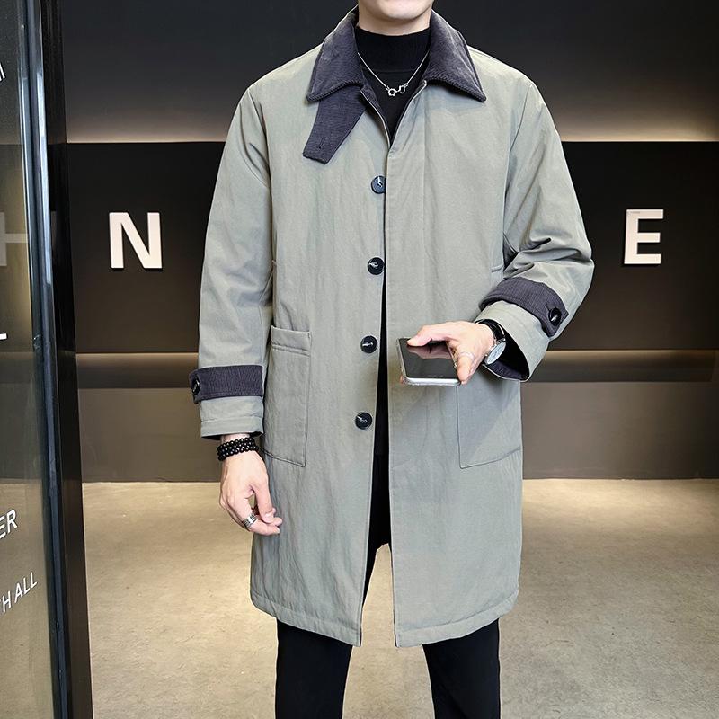 

Men’s Mid-Length Business Down Jacket: 2025 Slim Fit Trendy Lapel Coat, Thickened Casual Winter Windbreaker M зелений/сірий колір
