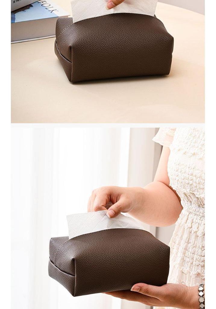Lychee Pattern Leather Tissue Box for Home, Living Room, Hotel, or Restaurant - Stylish and High-Quality Napkin Holder