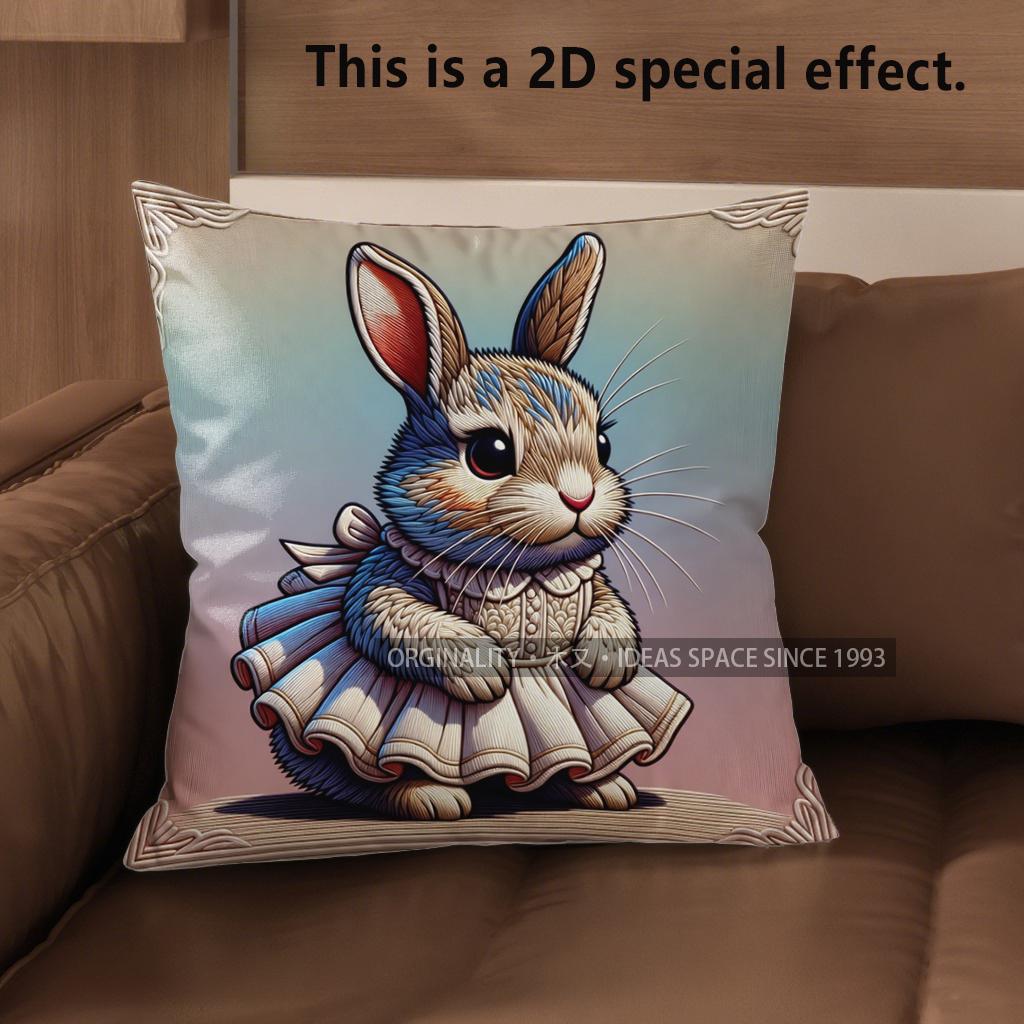 

2D Cute Dressed Rabbits Pattern Pillow Covers Pattern Cushion Cover Suitable For Sofa Bedroom Car Pillow Cover 40x40cm
